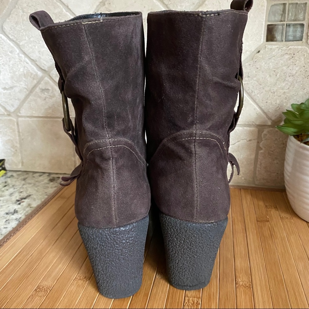 ENIGMA BROWN ANKLE BOOTS WEDGE HEEL - Picture 8 of 11